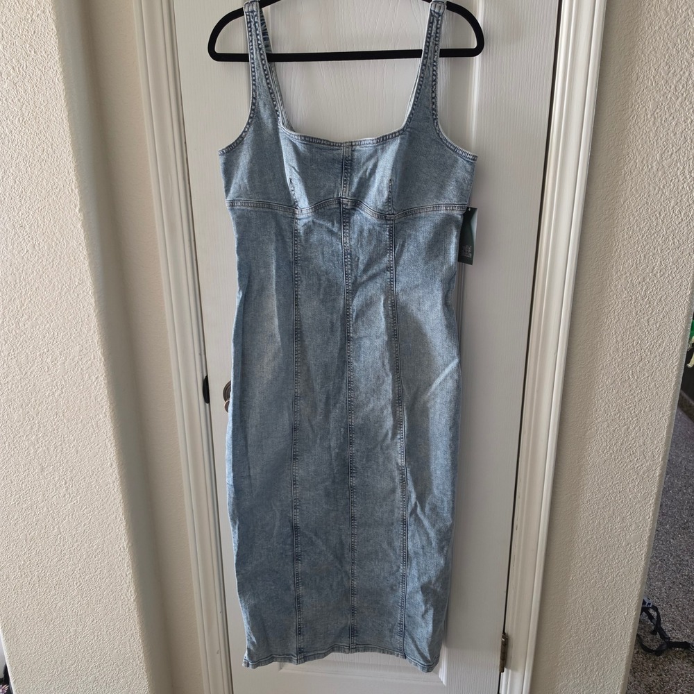 Wild Fable Womens Denim Midi Dress Medium Wash Sleeveless Square Neck Size M